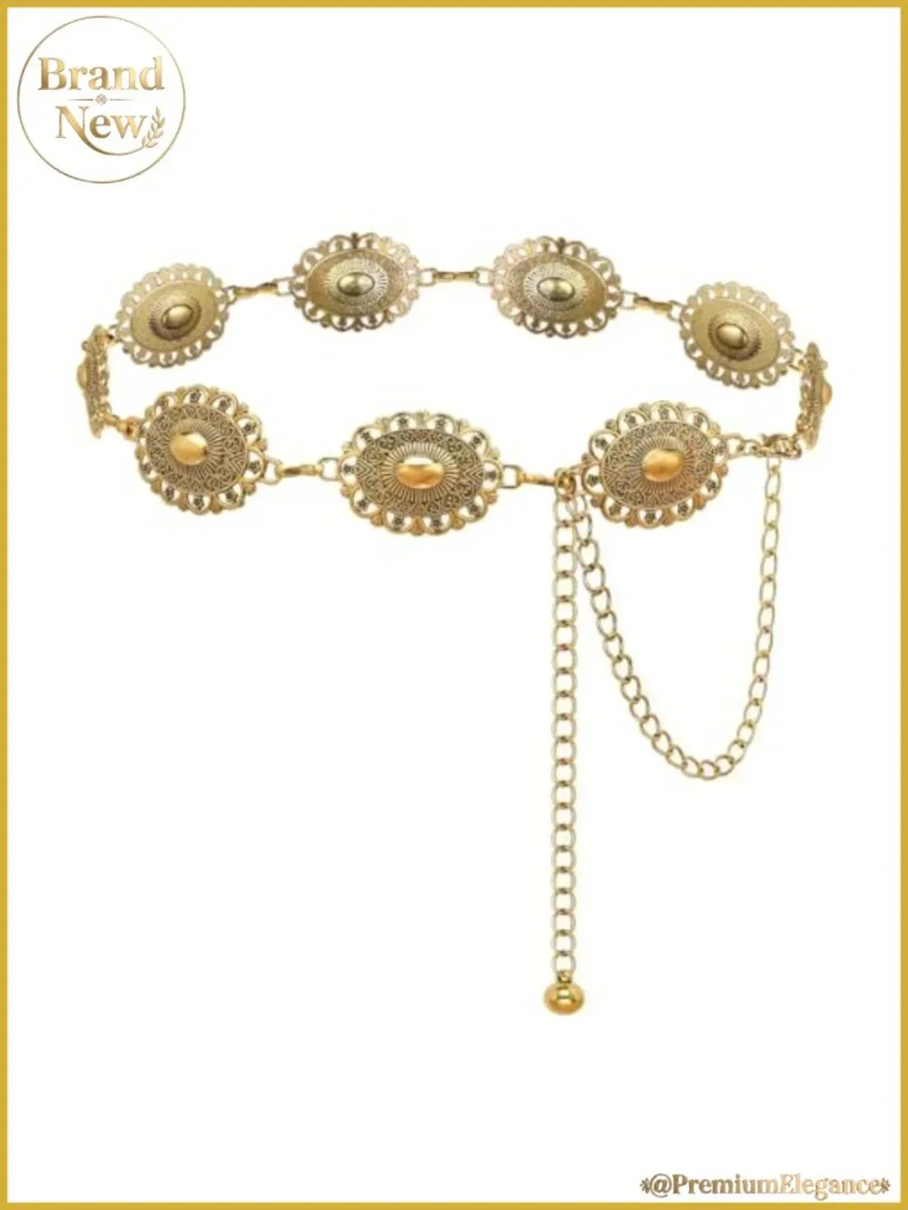 Metal Concho Chain Belt Women Western Cowgirl Boho Waist Belt